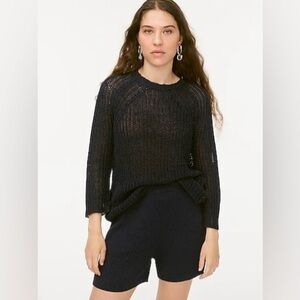 J.Crew Navy Blue Open Knit 100% Linen Blend Pullover Sweater Coastal Crew Neck